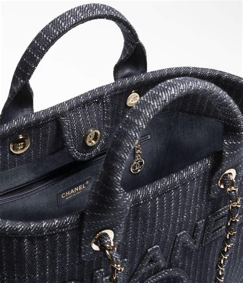 Shopping bag, Denim & gold metal, dark blue — Fashion 